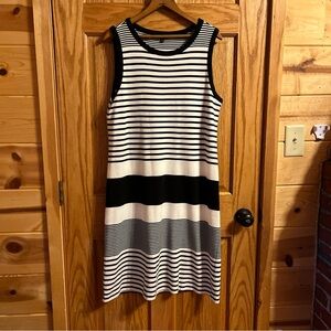 Talbots Midi Dress Striped Black and White Cotton Size L